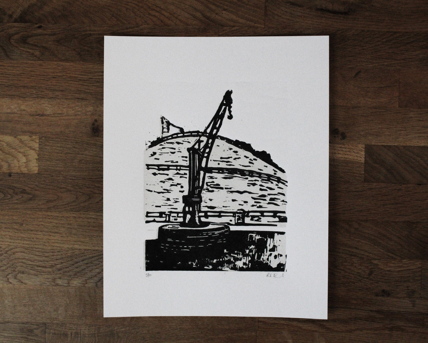 Clare Goods Crane. Limited Edition Lino Print by The Rik Barwick Studio