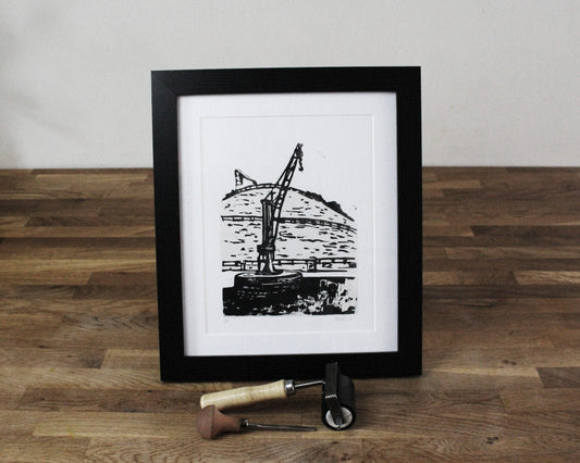 Clare Goods Crane. Limited Edition Lino Print by The Rik Barwick Studio