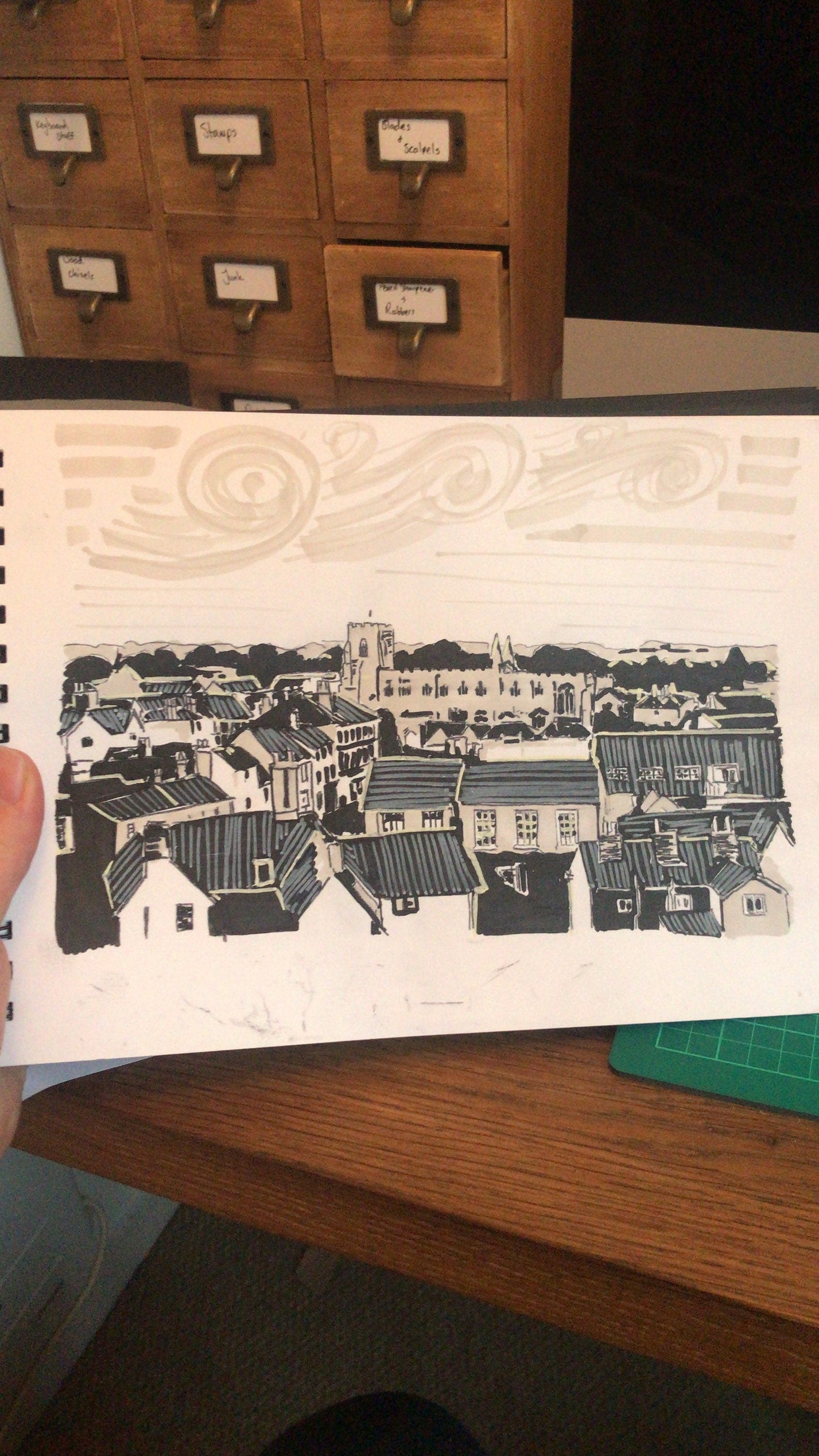 Clare Rooftops - Limited Edition Lino Print by The Rik Barwick Studio