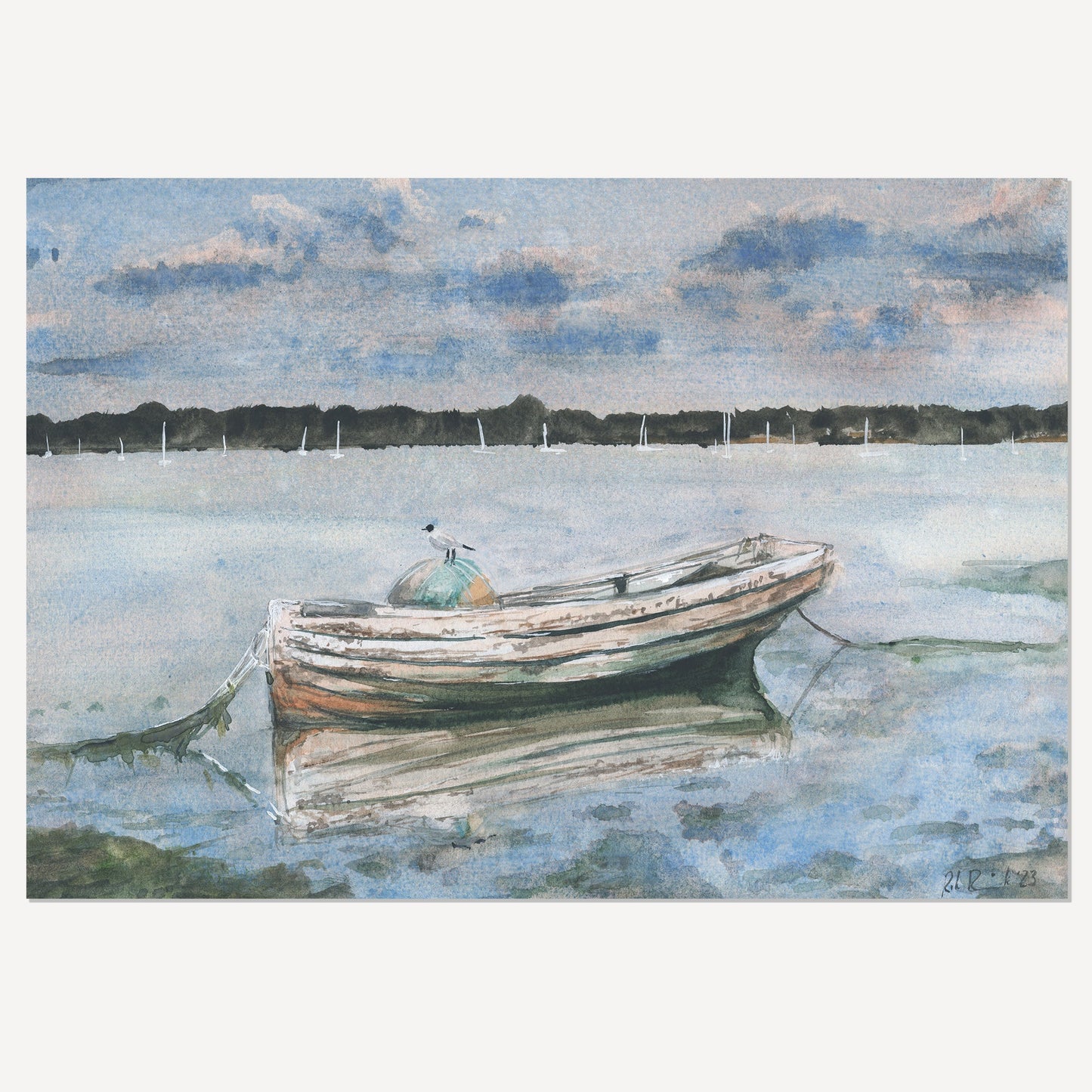 Glistening Gull of Pin Mill, Suffolk - Original Watercolour Painting by The Rik Barwick Studio