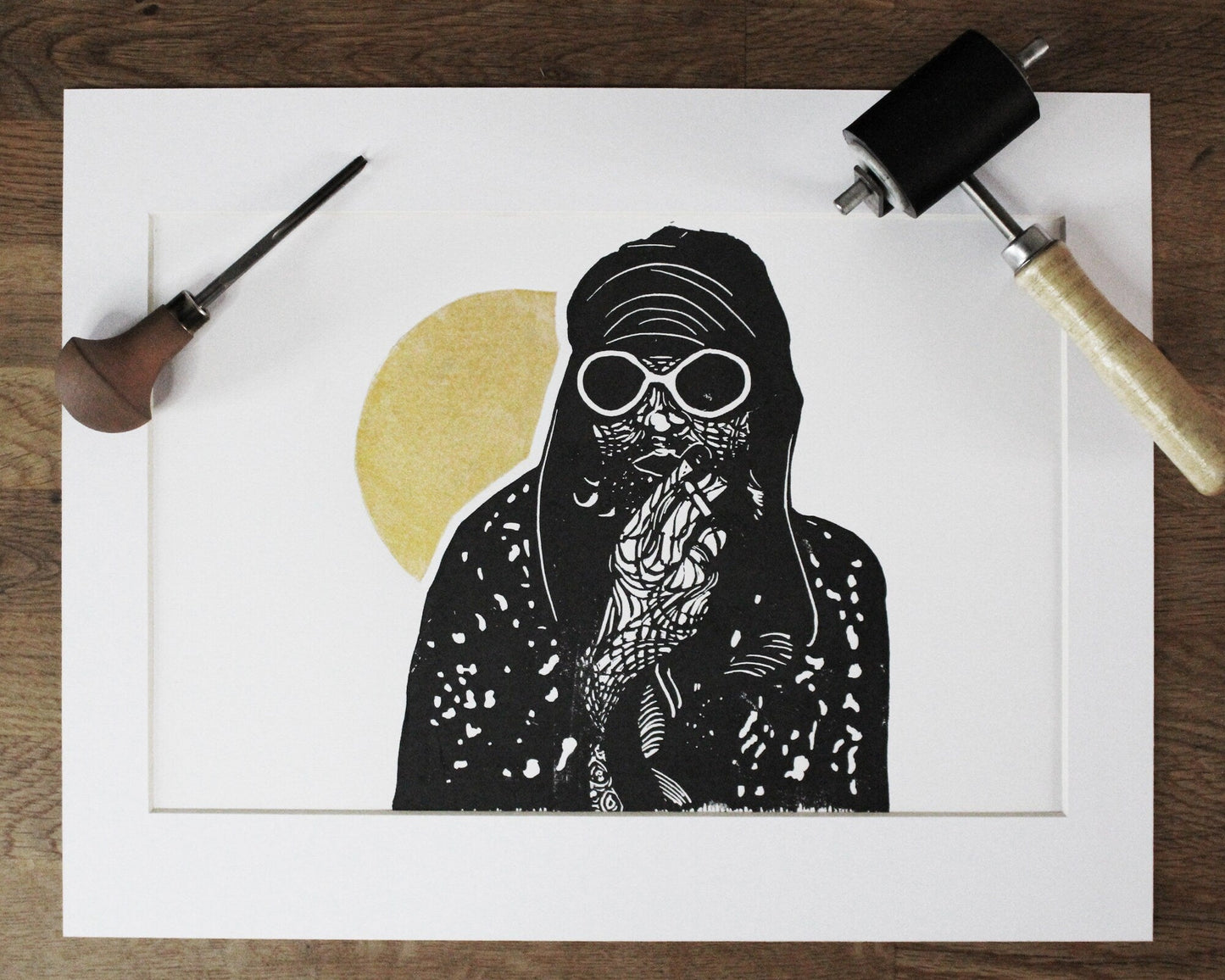 Kurt Cobain - Limited Edition Linocut Print by The Rik Barwick Studio