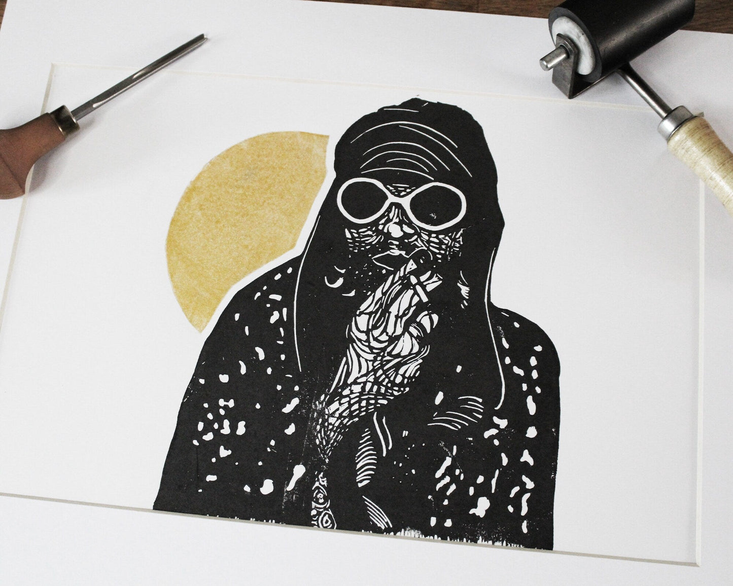 Kurt Cobain - Limited Edition Linocut Print by The Rik Barwick Studio