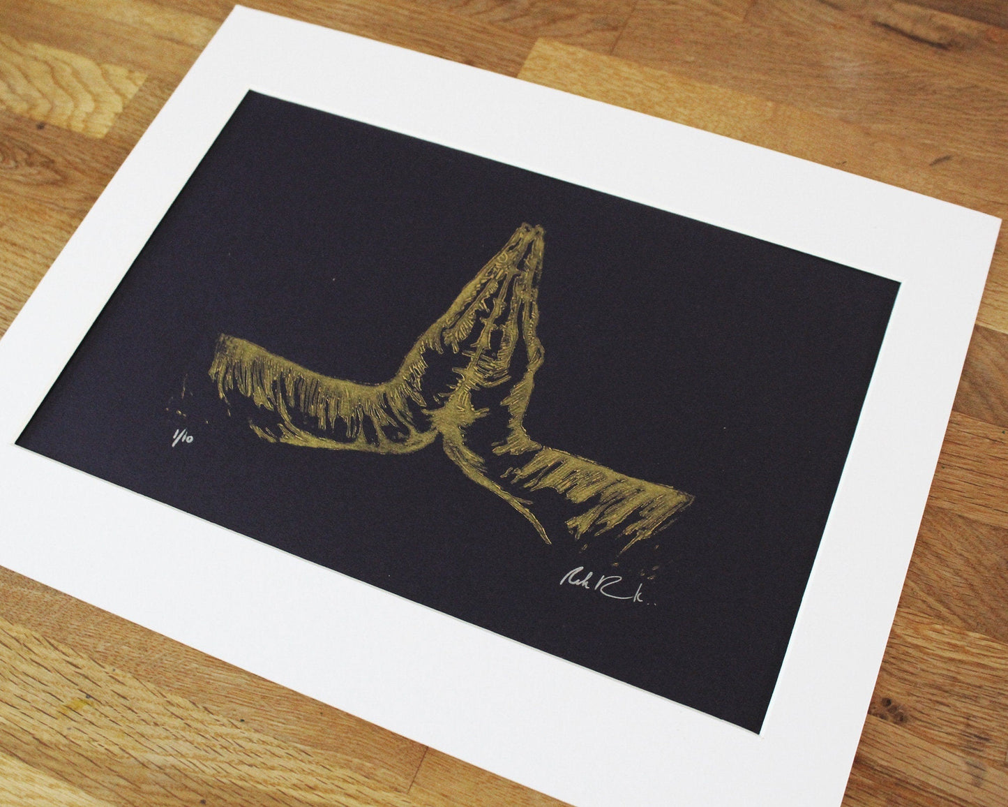 Namaste - Original lino print by Rik Barwick by The Rik Barwick Studio