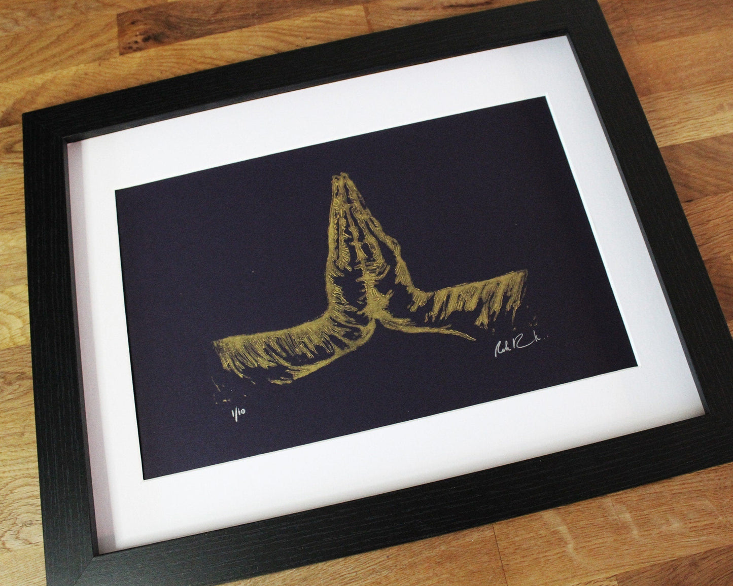 Namaste - Original lino print by Rik Barwick by The Rik Barwick Studio