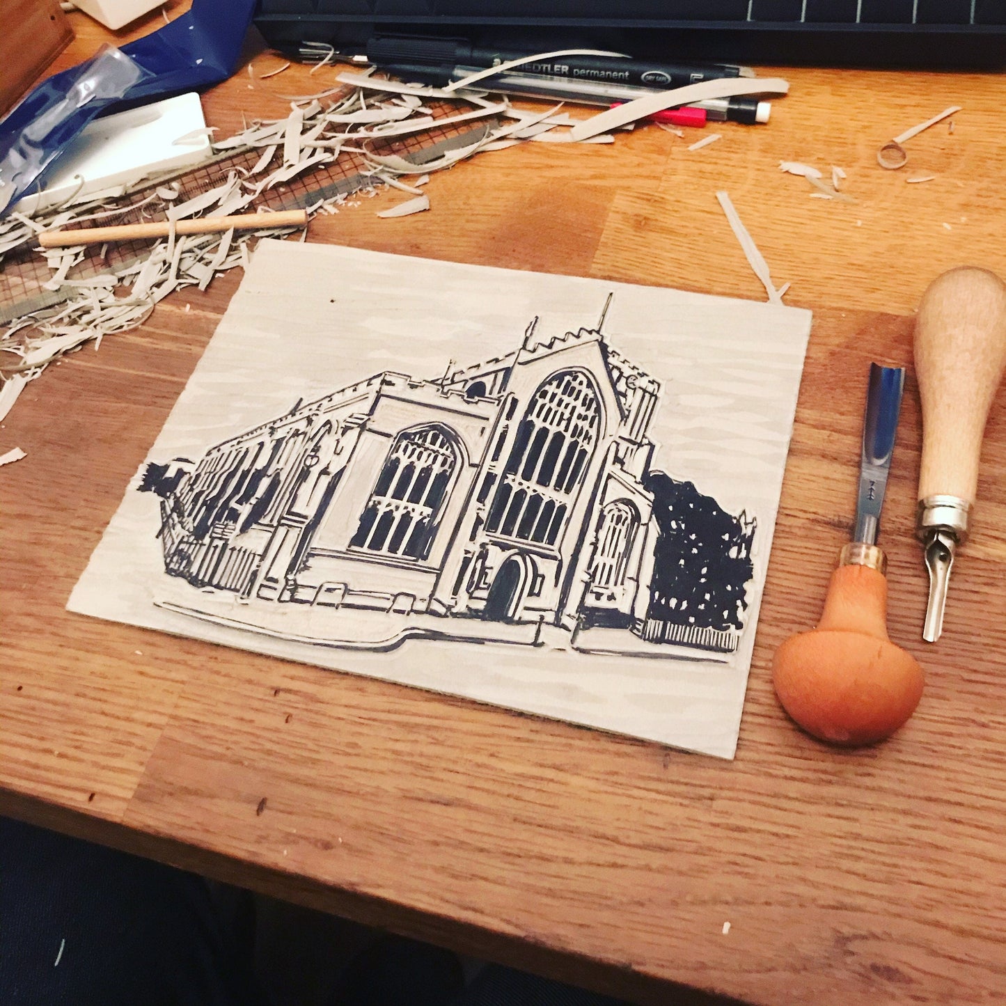 St Mary’s Church, Bury St Edmunds. Original Linocut Print by The Rik Barwick Studio