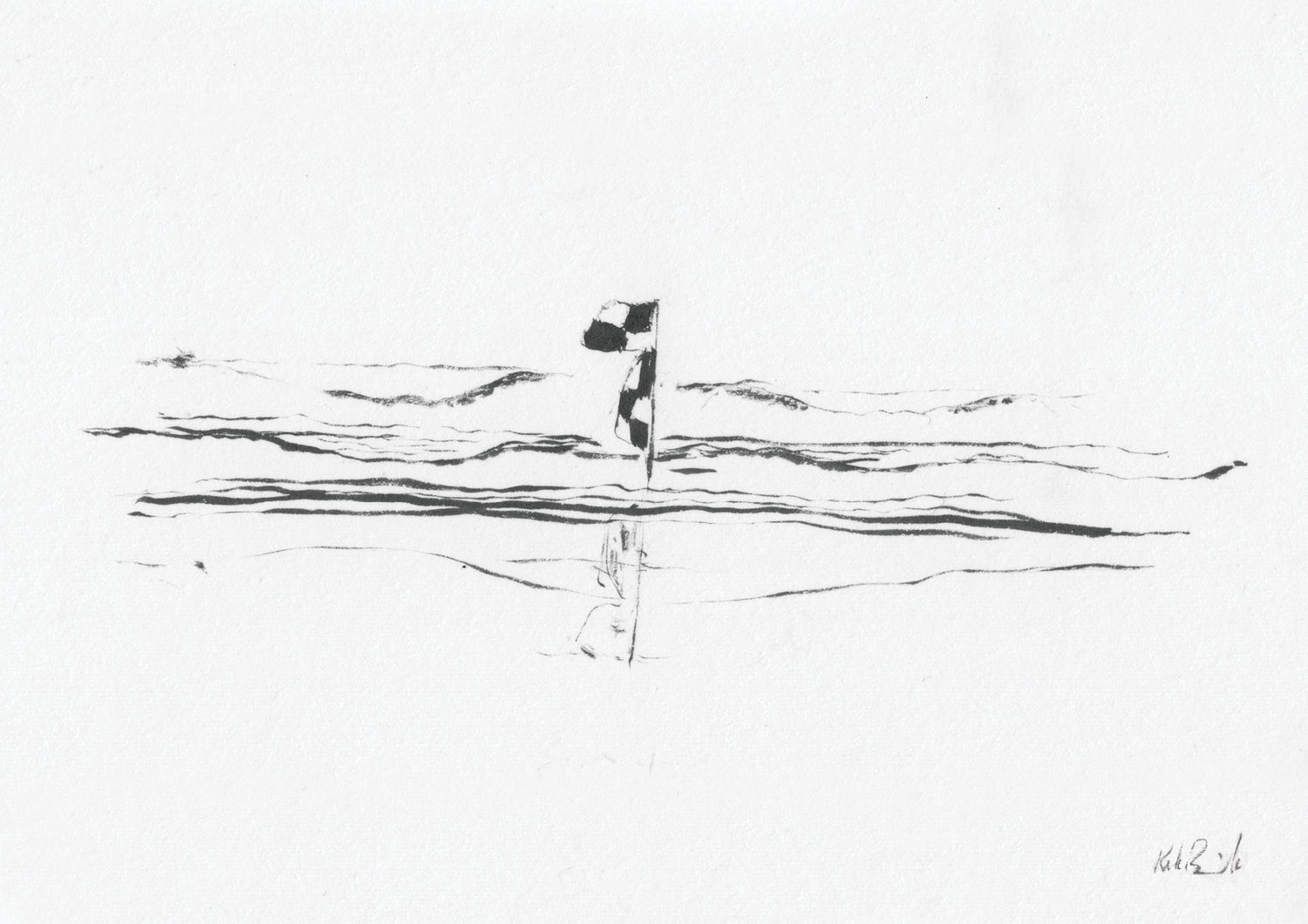 Black & White Surfing Flag - Ink Drawing - Giclée Print The Rik Barwick Studio