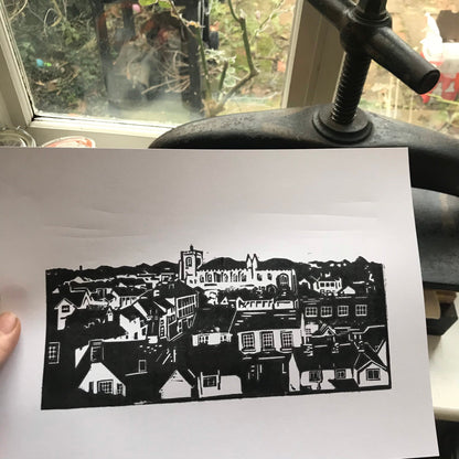 Clare Rooftops - Limited Edition Lino Print by The Rik Barwick Studio