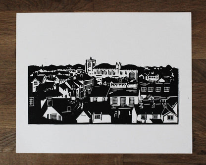 Clare Rooftops - Limited Edition Lino Print by The Rik Barwick Studio