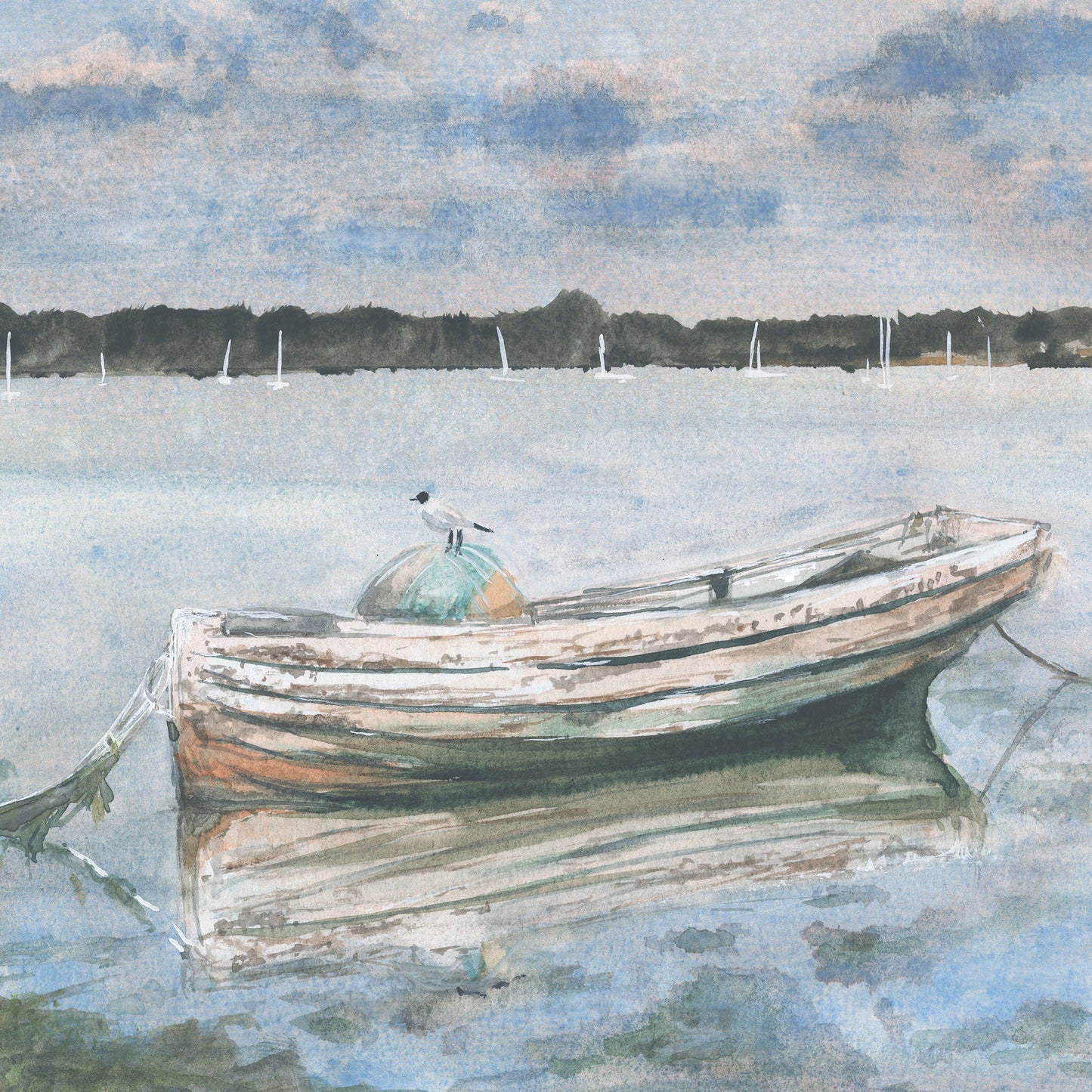 Glistening Gull of Pin Mill, Suffolk - Original Watercolour Painting by The Rik Barwick Studio