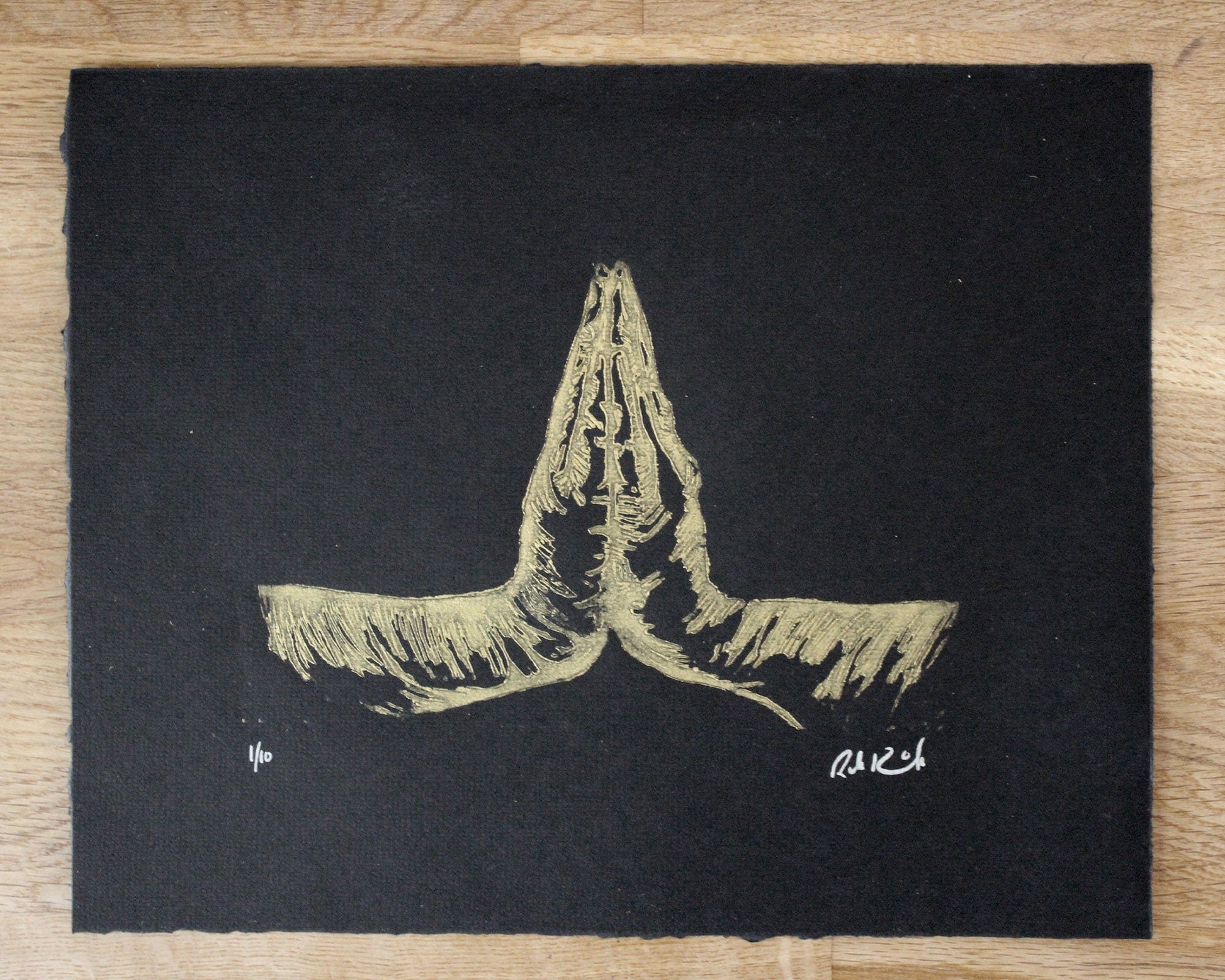 Namaste - Original lino print by Rik Barwick by The Rik Barwick Studio