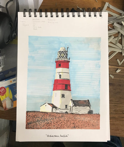 Orfordness Lighthouse, Suffolk - Limited Edition Coastal Lino Print by The Rik Barwick Studio