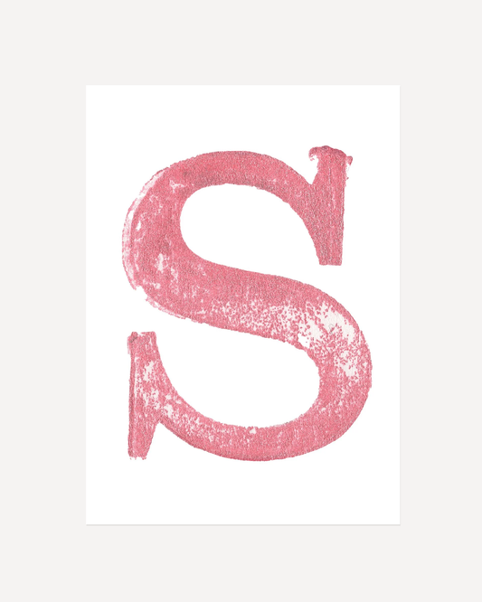 S - Letterpress Print in Pink by The Rik Barwick Studio