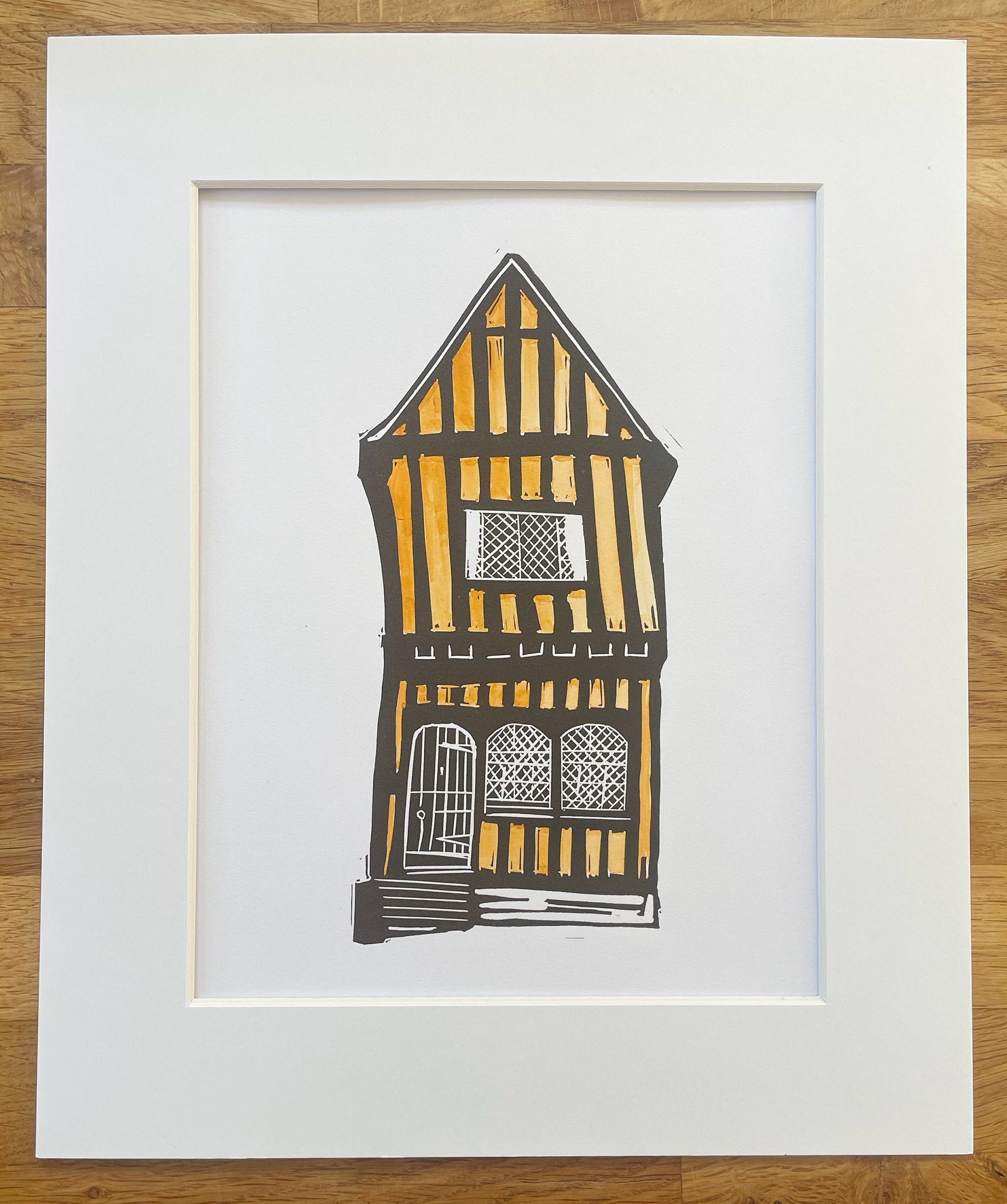 The Crooked House, Lavenham. Limited Edition Linocut Print by The Rik Barwick Studio