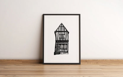 The Crooked House, Lavenham. Limited Edition Linocut Print by The Rik Barwick Studio