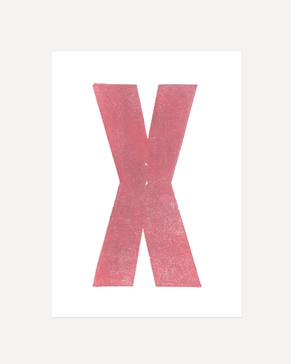 X - Letterpress Print in Pink by The Rik Barwick Studio