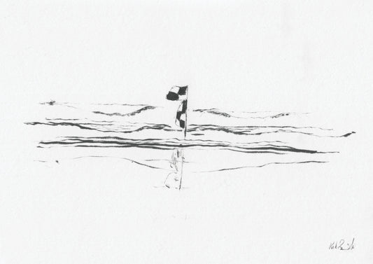 Black & White Surfing Flag - Ink Drawing - Giclée Print The Rik Barwick Studio